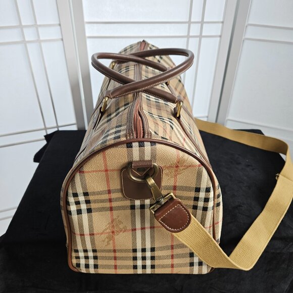 Burberrys Vintage Haystack Boston Brown PVC Travel Bag - EUC - Picture 7 of 16